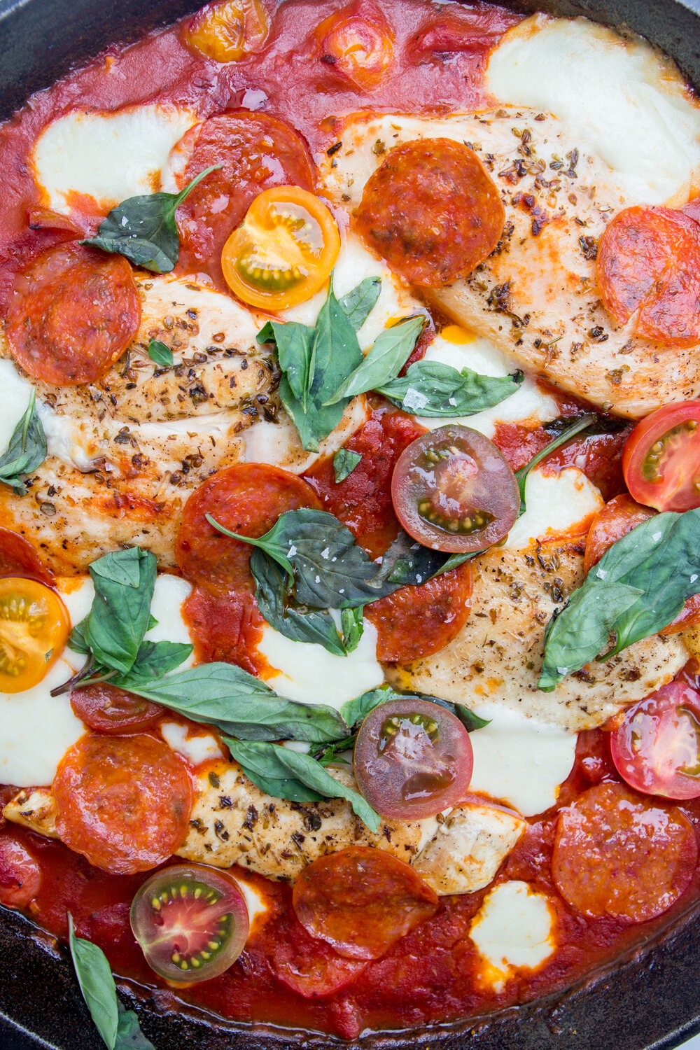 One-Skillet Pepperoni Pizza Chicken