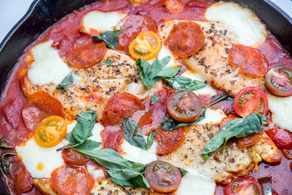 One-Skillet Pepperoni Pizza Chicken